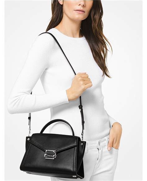 michael michael kors whitney polished leather top handle satchel black|michael michael kors whitney medium top handle satchel.